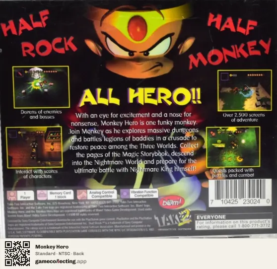 Monkey Hero PlayStation, NTSC box back