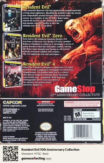 Resident Evil 10th Anniversary Collection Nintendo GameCube, NTSC box back