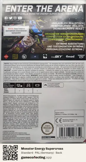 Monster Energy Supercross Nintendo Switch, Germany box back