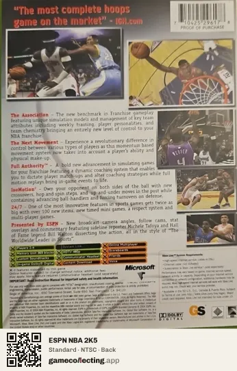 ESPN NBA 2K5 Xbox, NTSC box back