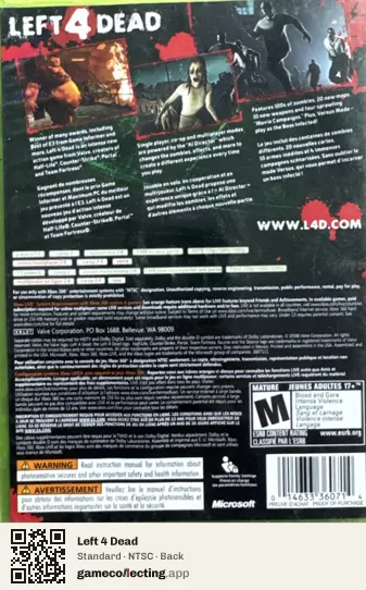 Left 4 Dead Xbox 360, NTSC box back