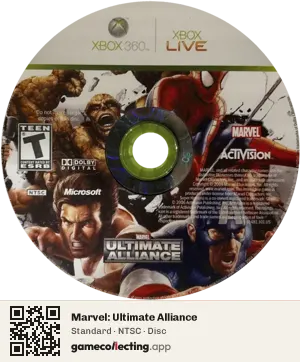 Marvel: Ultimate Alliance Xbox 360, NTSC disc