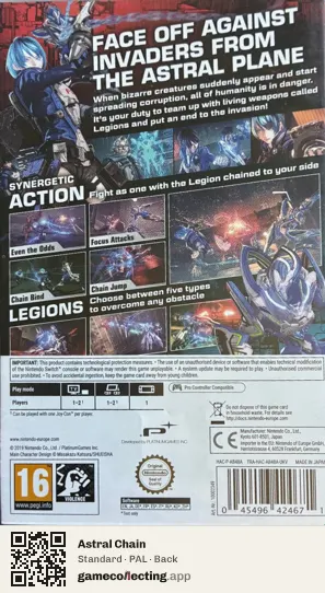 Astral Chain Nintendo Switch, PAL box back