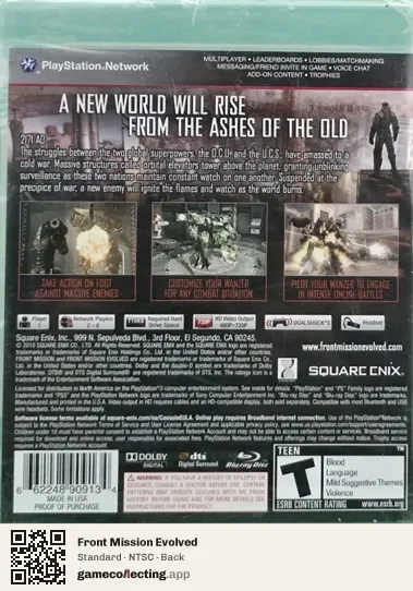 Front Mission Evolved PlayStation 3, NTSC box back