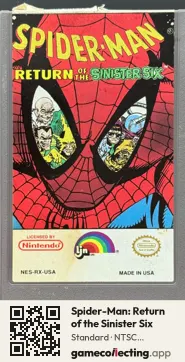 Spider-Man: Return of the Sinister Six Nintendo Entertainment System, NTSC cartridge label