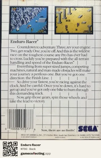 Enduro Racer Sega Master System, NTSC box back