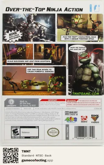 TMNT Nintendo Wii, NTSC box back