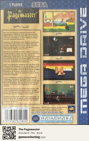 The Pagemaster Sega Mega Drive / Genesis, PAL box back