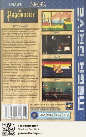 The Pagemaster Sega Mega Drive / Genesis, PAL box back