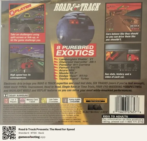 Road & Track Presents: The Need for Speed PlayStation, NTSC box back