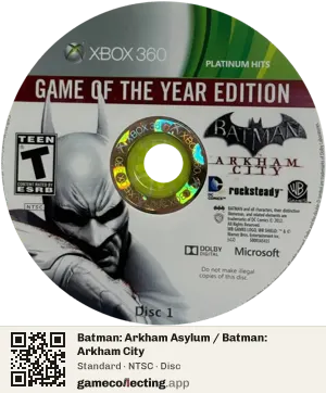 Batman: Arkham Asylum / Batman: Arkham City Xbox 360, NTSC disc