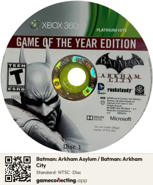 Batman: Arkham Asylum / Batman: Arkham City Xbox 360, NTSC disc