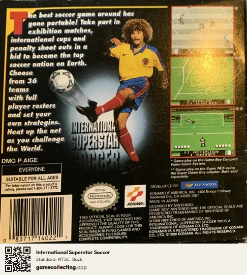 International Superstar Soccer Game Boy, NTSC box back