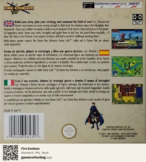 Fire Emblem Game Boy Advance, PAL box back