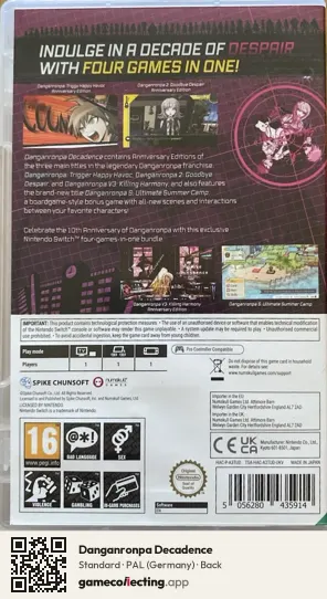 Danganronpa Decadence Nintendo Switch, Germany box back