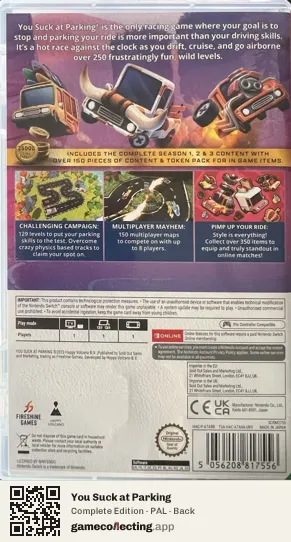 You Suck at Parking Nintendo Switch, PAL box back