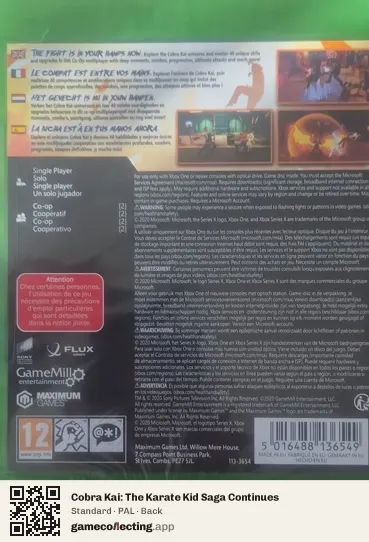 Cobra Kai: The Karate Kid Saga Continues Xbox One, PAL box back
