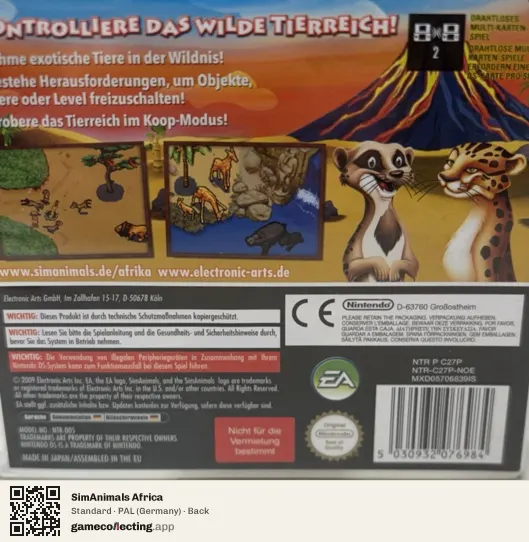 SimAnimals Africa Nintendo DS, Germany box back