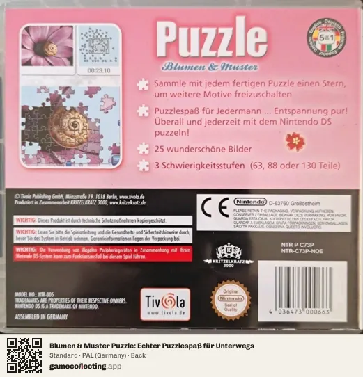 Blumen & Muster Puzzle: Echter Puzzlespaß für Unterwegs Nintendo DS, Germany box back