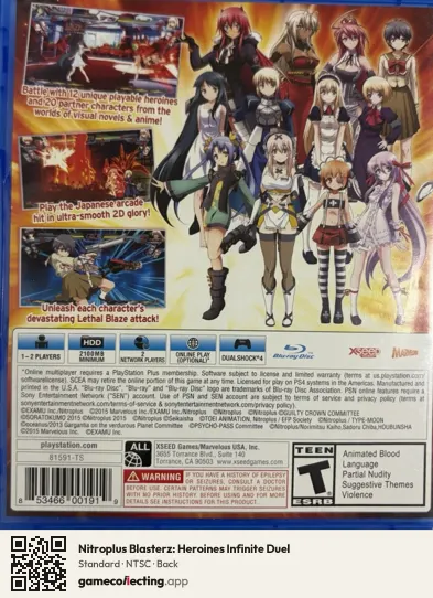 Nitroplus Blasterz: Heroines Infinite Duel PlayStation 4, NTSC box back