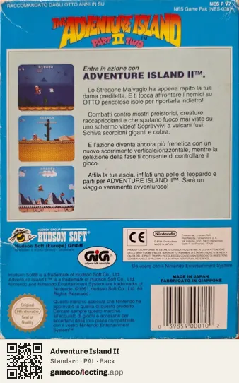 Adventure Island II Nintendo Entertainment System, PAL box back