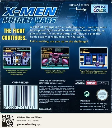 X-Men: Mutant Wars Game Boy Color, PAL box back