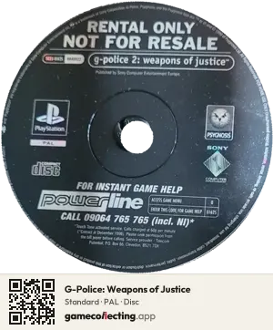 G-Police: Weapons of Justice PlayStation, PAL disc