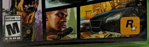 Grand Theft Auto V, the ESRB box on its front