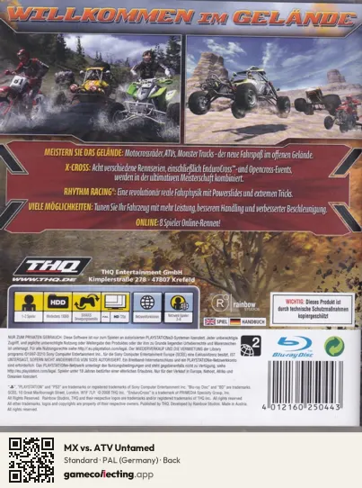 MX vs. ATV Untamed PlayStation 3, Germany box back
