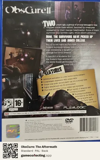 ObsCure: The Aftermath PlayStation 2, PAL box back