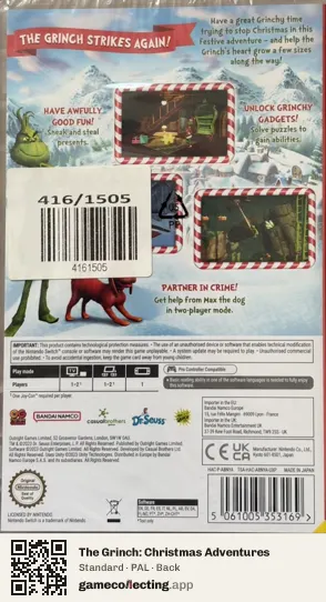 The Grinch: Christmas Adventures Nintendo Switch, PAL box back