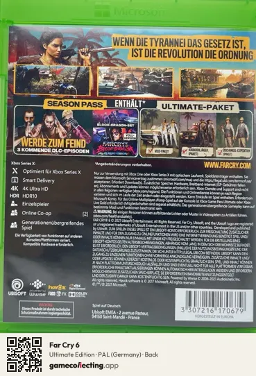 Far Cry 6 Xbox Series X, Germany box back