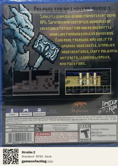 Siralim 2 PlayStation 4, NTSC box back