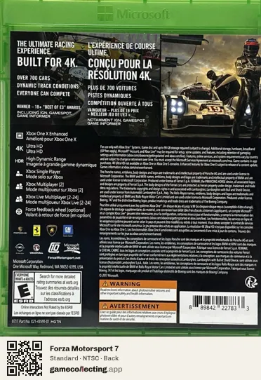 Forza Motorsport 7 Xbox One, NTSC box back