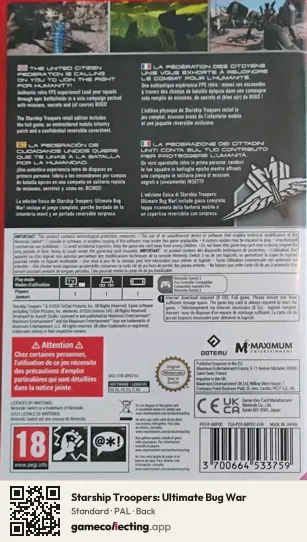 Starship Troopers: Ultimate Bug War Nintendo Switch 2, PAL box back