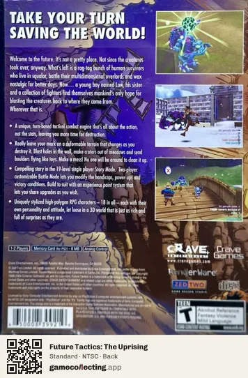 Future Tactics: The Uprising PlayStation 2, NTSC box back