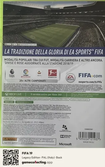 FIFA 19 Xbox 360, Italy box back