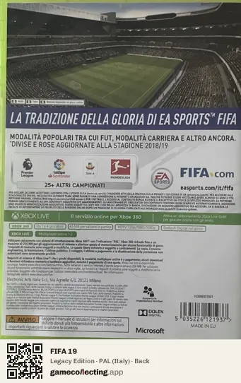 FIFA 19 Xbox 360, Italy box back