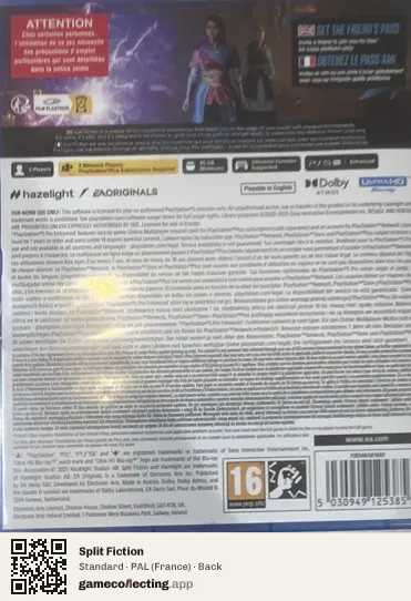 Split Fiction PlayStation 5, France box back