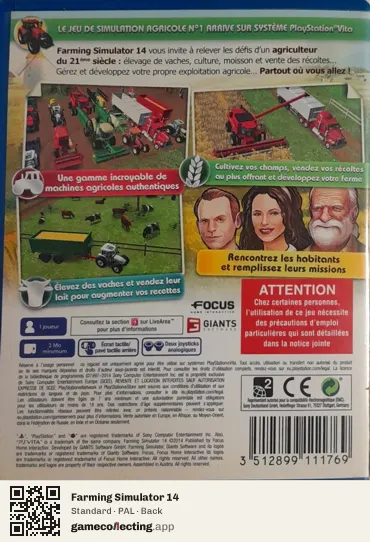 Farming Simulator 14 PlayStation Vita, PAL box back
