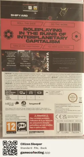 Citizen Sleeper Nintendo Switch, PAL box back