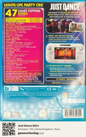 Just Dance 2014 Nintendo Wii U, United Kingdom box back