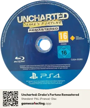 Uncharted: Drake's Fortune Remastered PlayStation 4, PAL disc