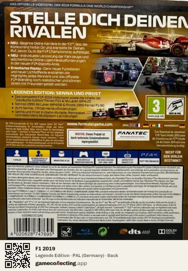 F1 2019 PlayStation 4, Germany box back