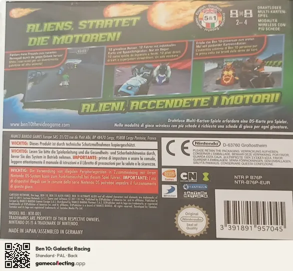 Ben 10: Galactic Racing Nintendo DS, PAL box back