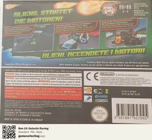 Ben 10: Galactic Racing Nintendo DS, PAL box back