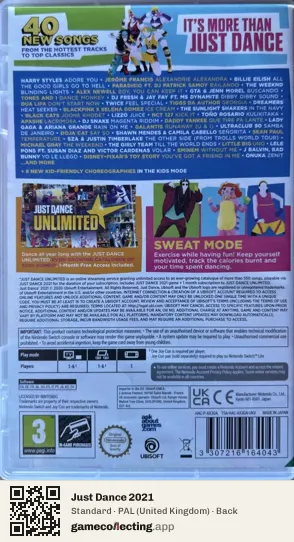 Just Dance 2021 Nintendo Switch, United Kingdom box back