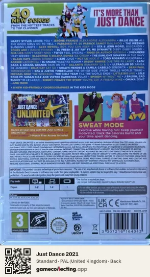 Just Dance 2021 Nintendo Switch, United Kingdom box back