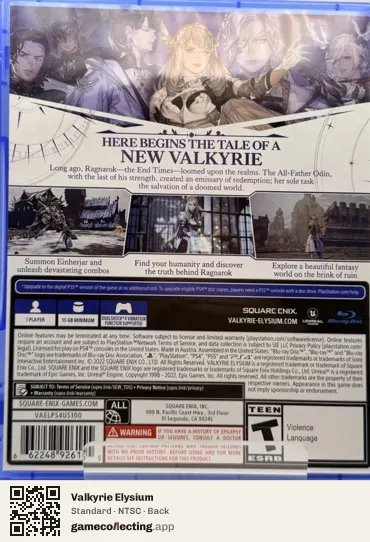 Valkyrie Elysium PlayStation 4, NTSC box back