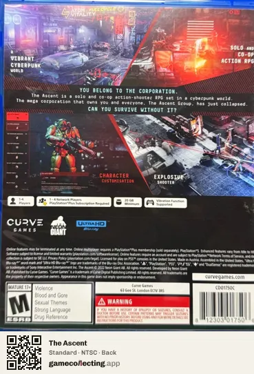 The Ascent PlayStation 5, NTSC box back